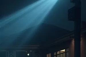 旧唱片店音乐剧封面，木质唱片架与试听耳机